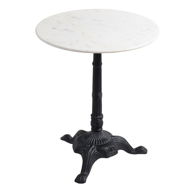 Round White Marble and Black Metal Bistro Accent Table
